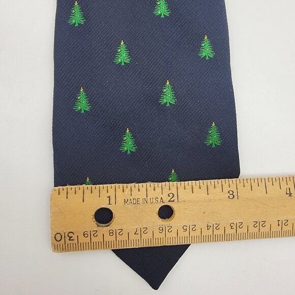 Vintage Christmas Tree Tie Works 100% Polyester Navy Blue Mercer Wenzel Holiday - Picture 4 of 5
